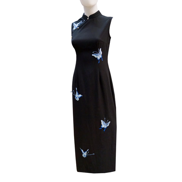 Sleeveless Ankle-Length Qipao with Butterfly Print