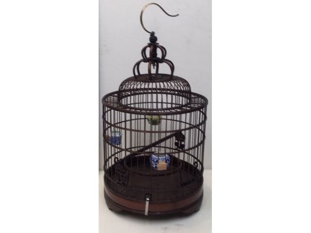 Dark Tone Bamboo Bird Cage - Cylinder Dome Top