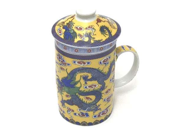 Dragon on cloud designed yellow mug with infuser