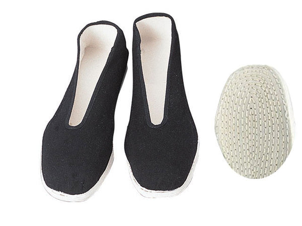 A comfy pair of cotton sole black slippers great for Tai Chi 