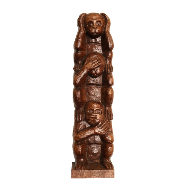 Wooden Wise Monkey Statue