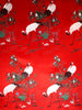 Cranes in Garden Field Design Brocade Fabric - Red