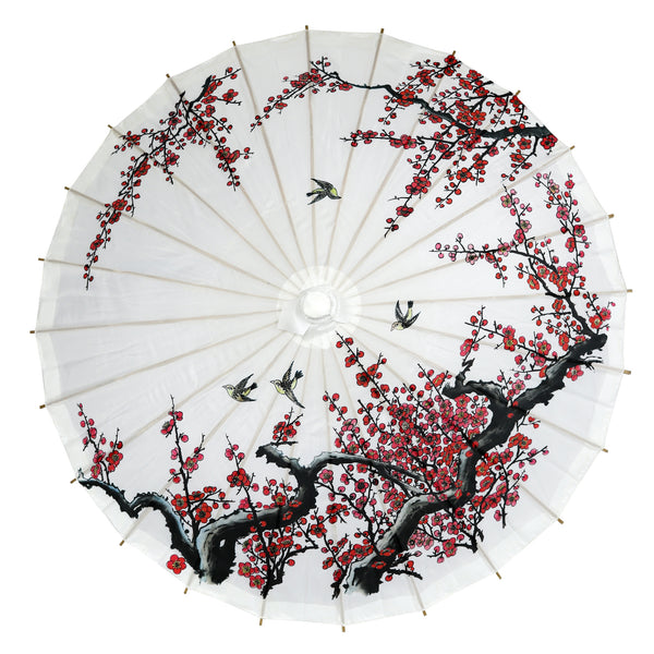 Cherry Blossom Birds Printed Nylon Parasol frontal view