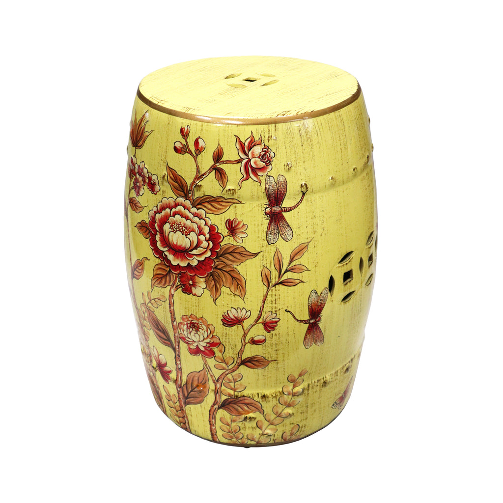 Yellow Flower and Dragonfly Design Ceramic Pedestal
