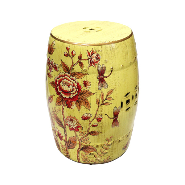 Yellow Flower and Dragonfly Design Ceramic Pedestal