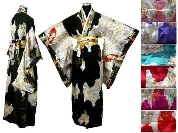Elegant, ornate black Japanese robe with long sleeves inspired by traditional kimonos
