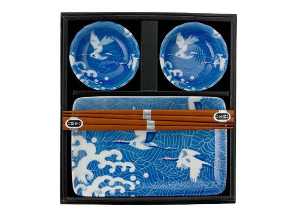 White crane design sushi set