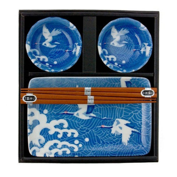 White crane design sushi set