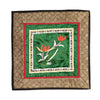 Hand Embroidered Silk Square Placemat - flowers on green background