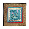 Hand Embroidered Silk Square Placemat - flowers on teal background