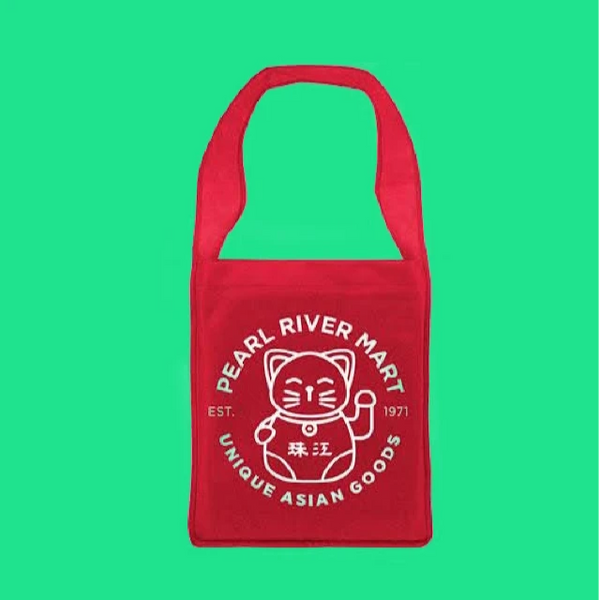 Red lucky cat canvas tote bag