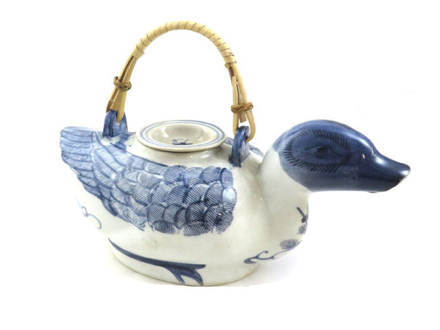 Vintage Blue & White Ceramic Duck Teapot