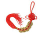 coin ornament with red tassel laying down. This ornament holds five coins