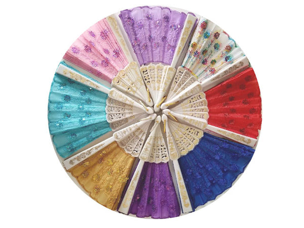 Circular display of multi-colored sequin fans