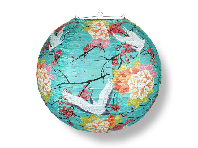 Crane and Floral Print Paper Lantern - 14 in.