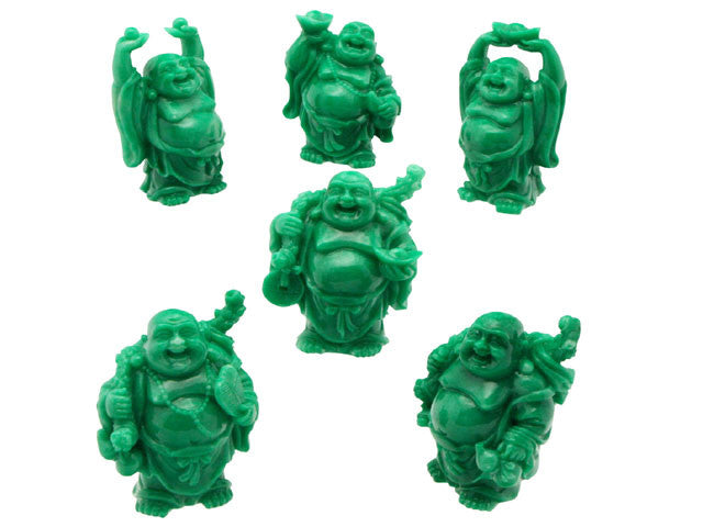 Jade Green Color Laughing Buddha Set of 6 (2 in.H)