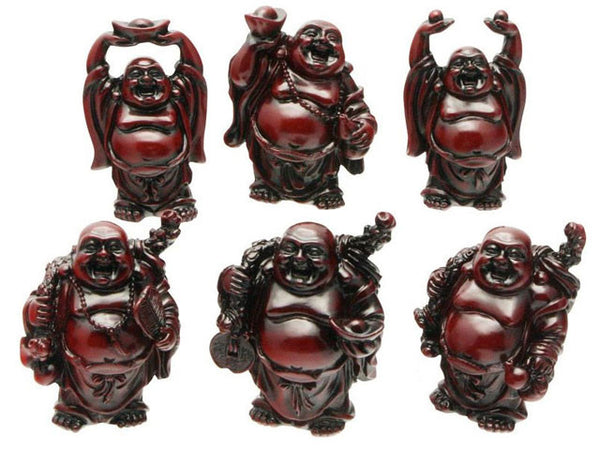6 Mahogany colored lauging buddha 