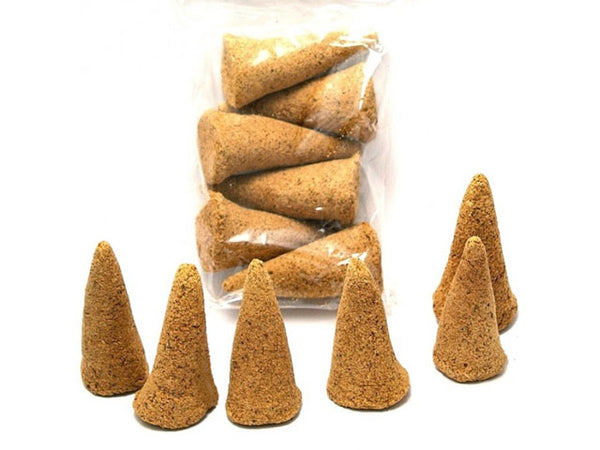 six Palo Santo Cones displayed and in front of bag filled with palo santo cones