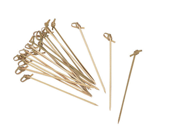 individual bamboo picks with knots at the end