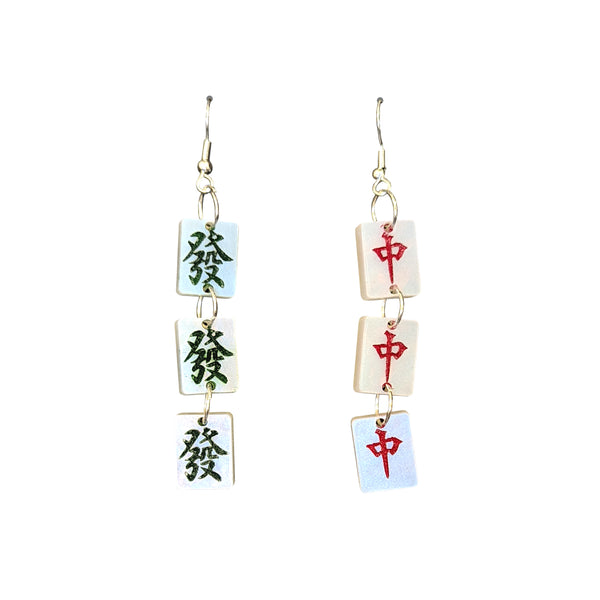 Mixed pair mahjong earrings