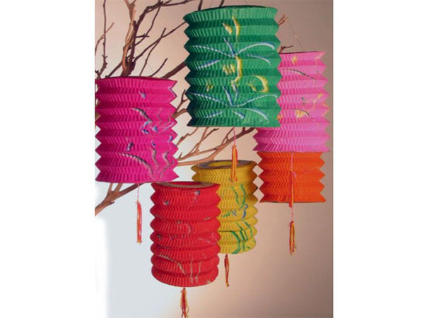 accordion festive lanterns hanging on a tree