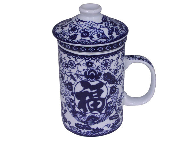 Blue on White Good Fortune Design Mug with Infuser