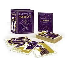 Everyday Tarot mini tarot deck kit with A 78-card Tarot deck, with fully-illustrated, 2.5 X 3.5-inch cards, an 88-page mini book, with card meanings and sample spreads, A magnetic-closure keepsake box for card storage.