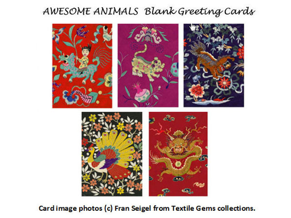 Textile Gems Blank Greeting Cards - Awesome Animals Collection