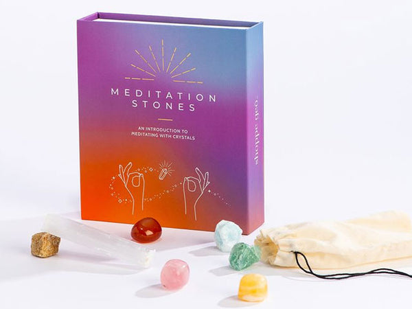 Experience the calmness and serenity that meditation brings, with the added healing power of crystals! This starter set includes 6 personal-sized crystals and one natural wand crystal, as well as the meaning behind each stone.  Includes 6 stones Rose quartz Fluorite Blue calcite Yellow Jade Sandstone Carnelian Selenite Drawstring bag is 100% cotton muslin