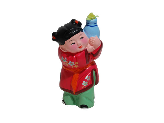 Hand Painted Clay Figurine (C) - Girl Holding Vase