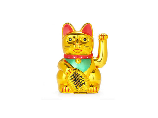 gold lucky cat with koban coin and paw raised