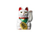 white lucky cat with koban coin and paw up
