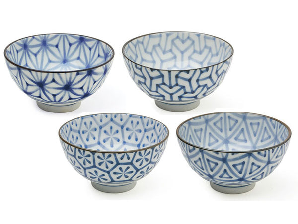 four Monyou geo designed rice bowls
