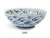 A trendy white bowl with gentle blue waves
