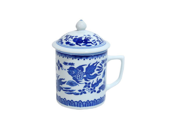 Blue on White Mug with Lid – Pearl River Mart