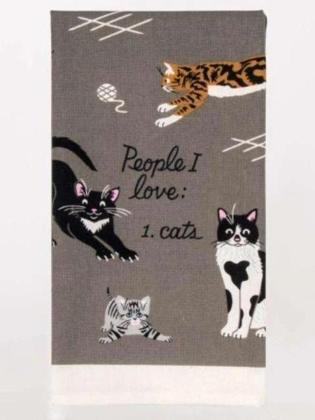 people i love cats dish towel