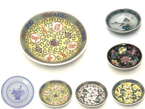 Seven classic design sauce dishes, all 4" in diameter. There are 6 designs for these sauce dishes