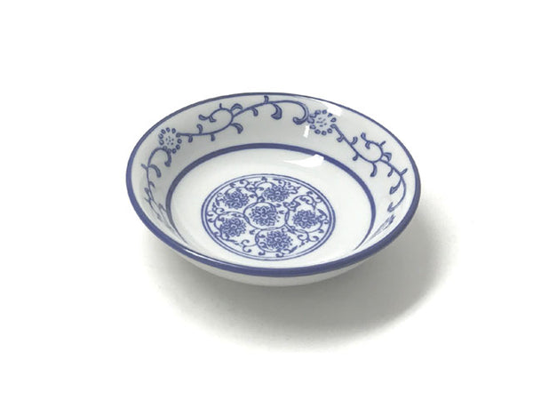 4" sauce dish in a blue lotus and vine pattern