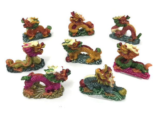 8 Mini colorful dragon statues