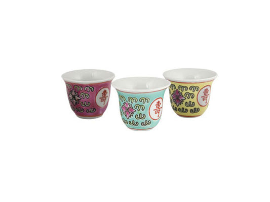 Classic Design - Hand Painted Mini Teacup Collection: Red, Turquoise/Green, and Yellow