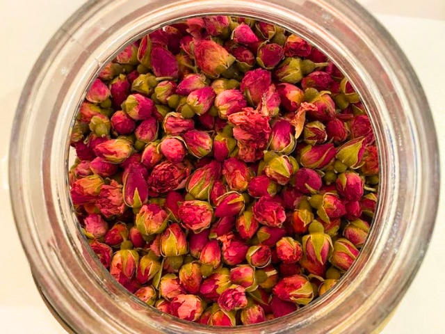 Red Rose Bud Tea in a jar