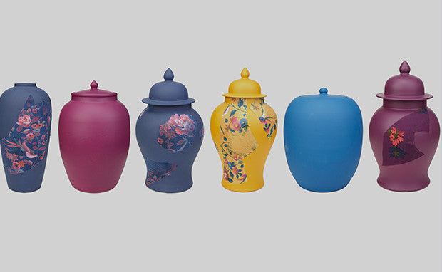 Colorful Chinese-style vases decorated by Tanya Taylor