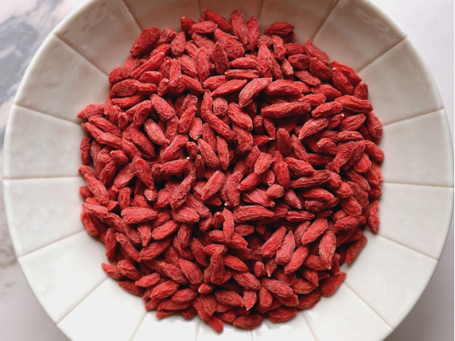 Dish of dried goji berries