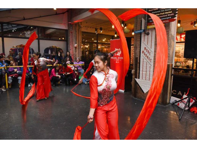 Ribbon dancers in Chelsea Market