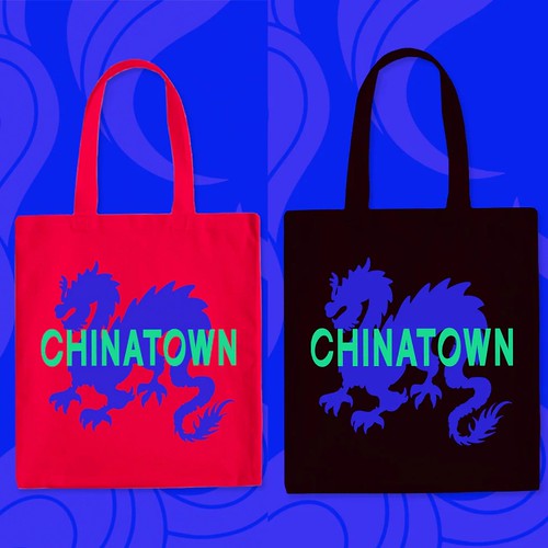 Red and black Chinatown dragon tote bags