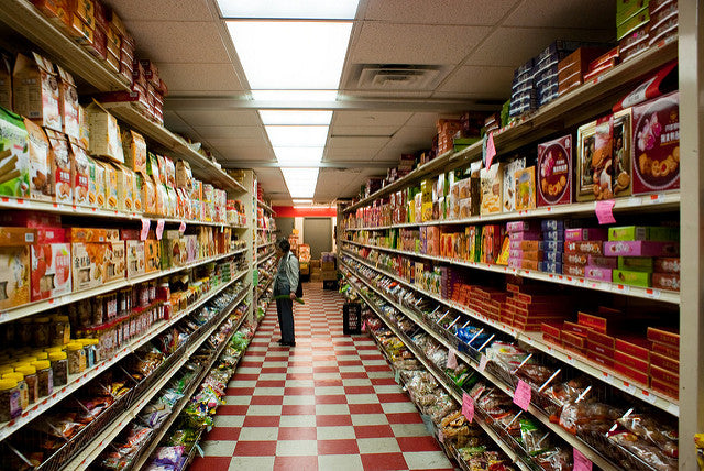 Grocery store aisle with Asian goods