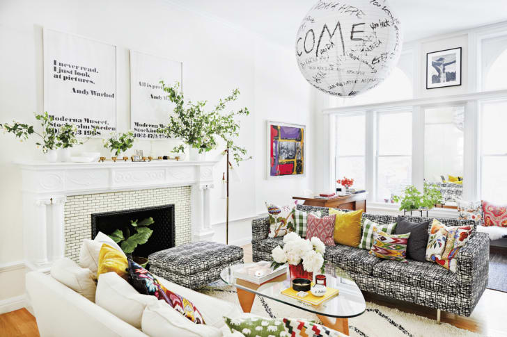 Stylish living room with hand-designed lantern