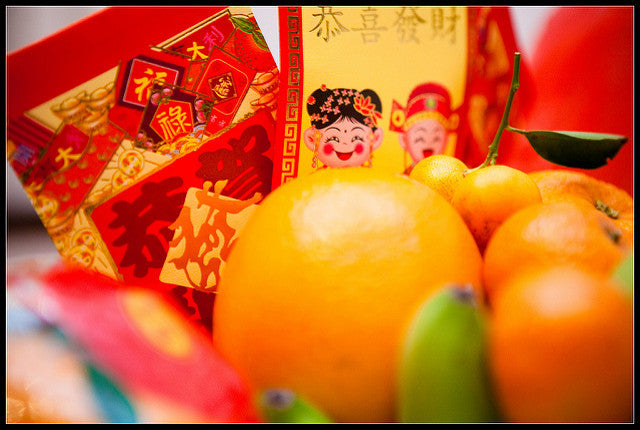 Red envelopes and oranges for Chinese New Year