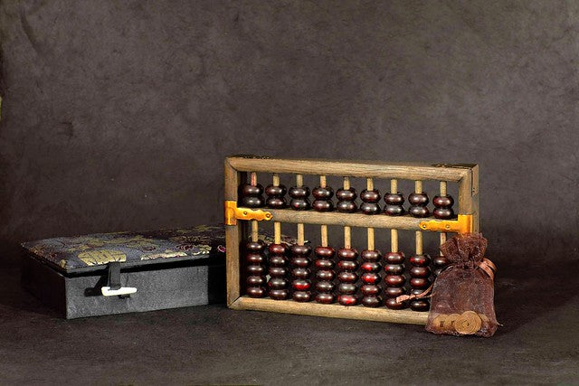 An abacus beside a box