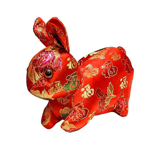 Red brocade rabbit with Chinese fu characters